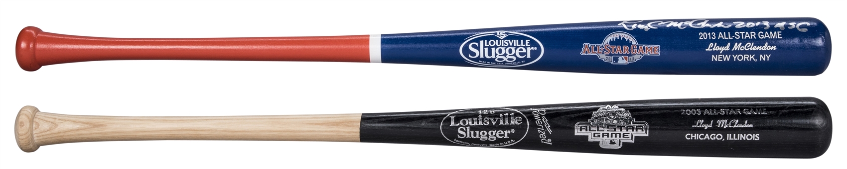 Lot of (2) 2003/2013 Lloyd McClendon Commemorative All-Star Game Louisville Slugger Bats (1 Signed) (Beckett)